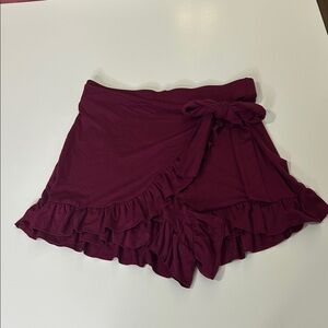 HALARA Deep Red Ruffle Mini Skirt
